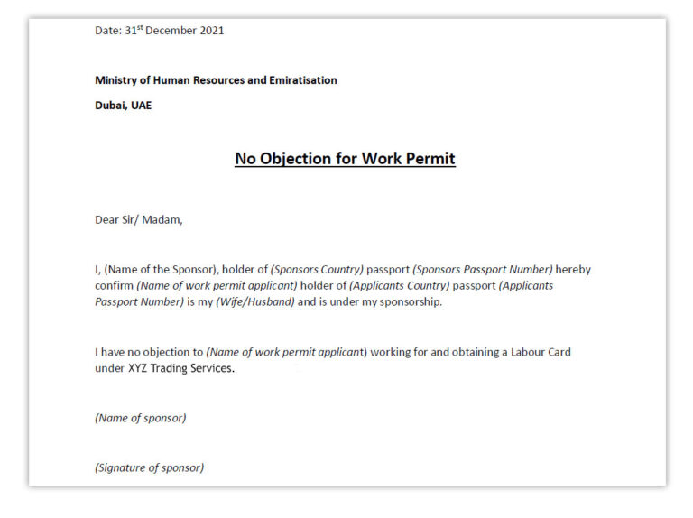 UAE NOC Sponsor Letter For Immigration Relocation UAE NOC Sponsor Letter For Immigration Relocation
