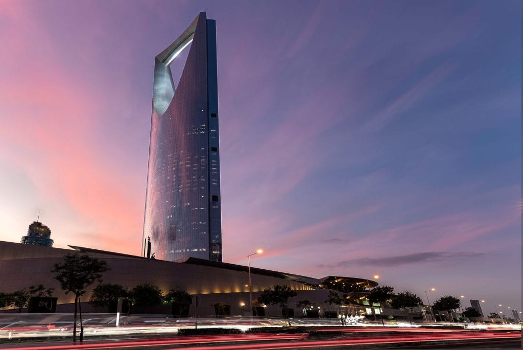 Riyadh,,Saudi,Arabia,,13-jan-2024,,The,Pink,Kingdom,Tower,,In,Sunset